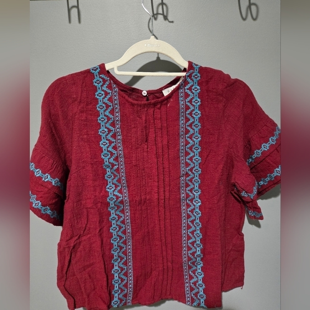NWT Women's Hayden Blouse, Small, Burgundy w/teal embroidery